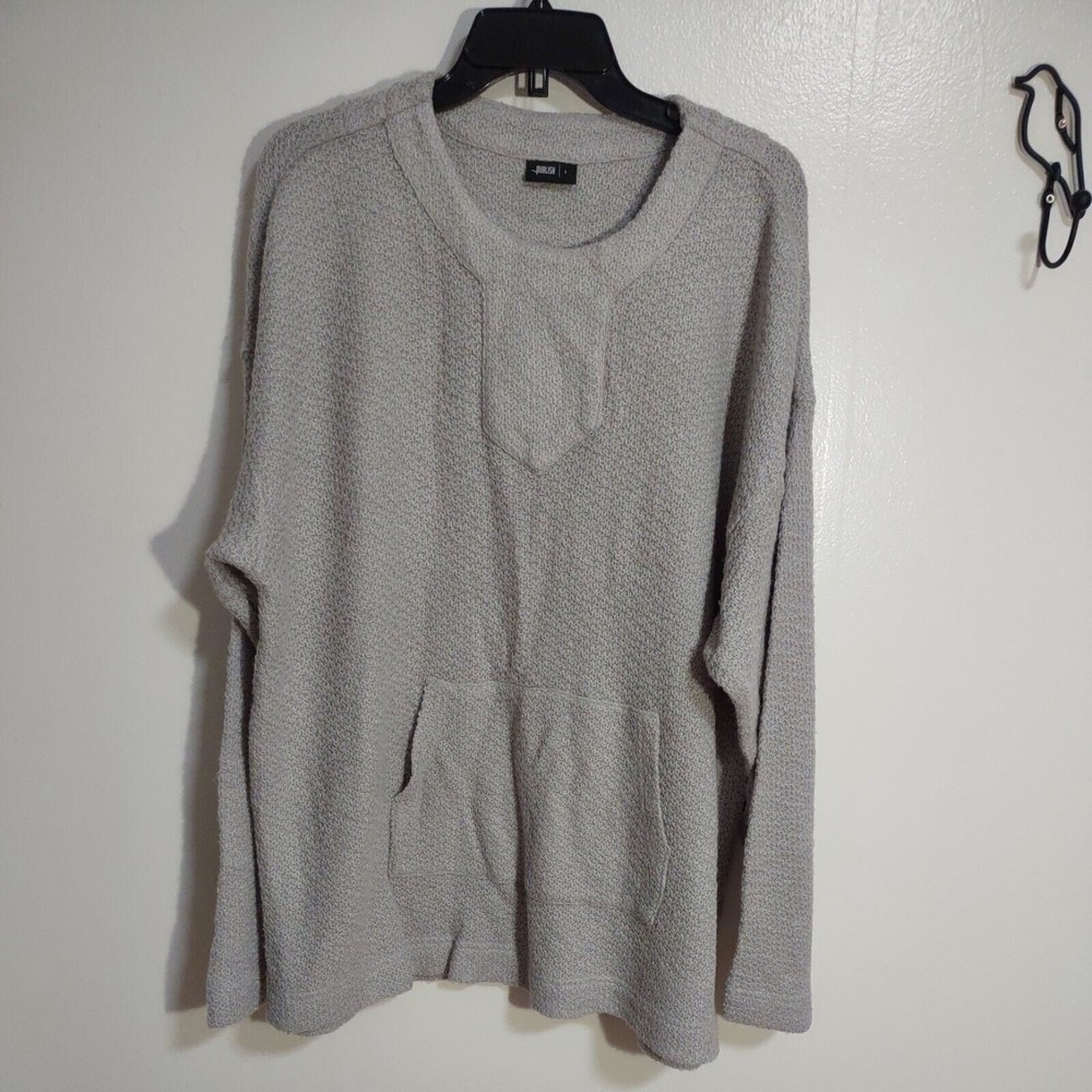 Publish Sz L Caftan Style Soft Light Gray Sweater Kangaroo Pocket 52706 RARE